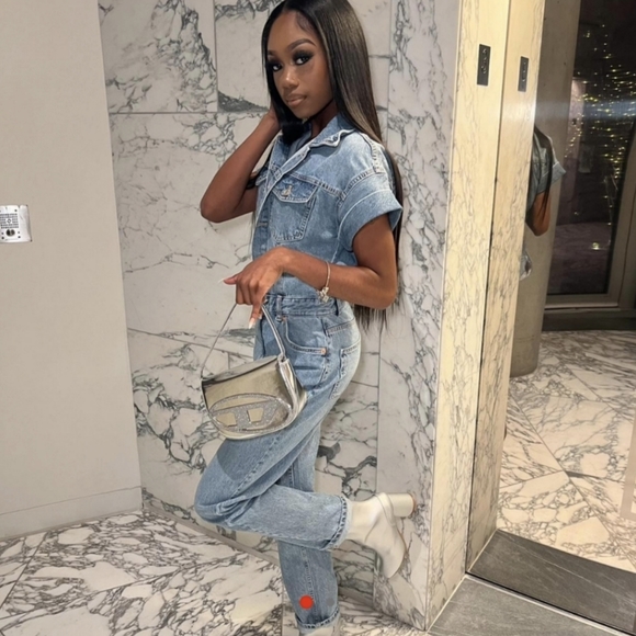 ZARA DENIM JUMPSUIT SHORT SLEEVES LONG PANTS S,M - Picture 12 of 15